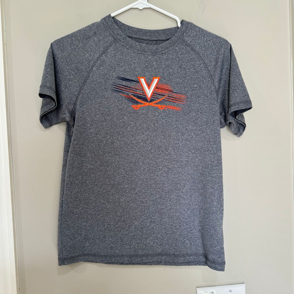 UVA Virginia Cavaliers Kids Athletic T-Shirt Gray Orange Logo Sports Fan ‎ L